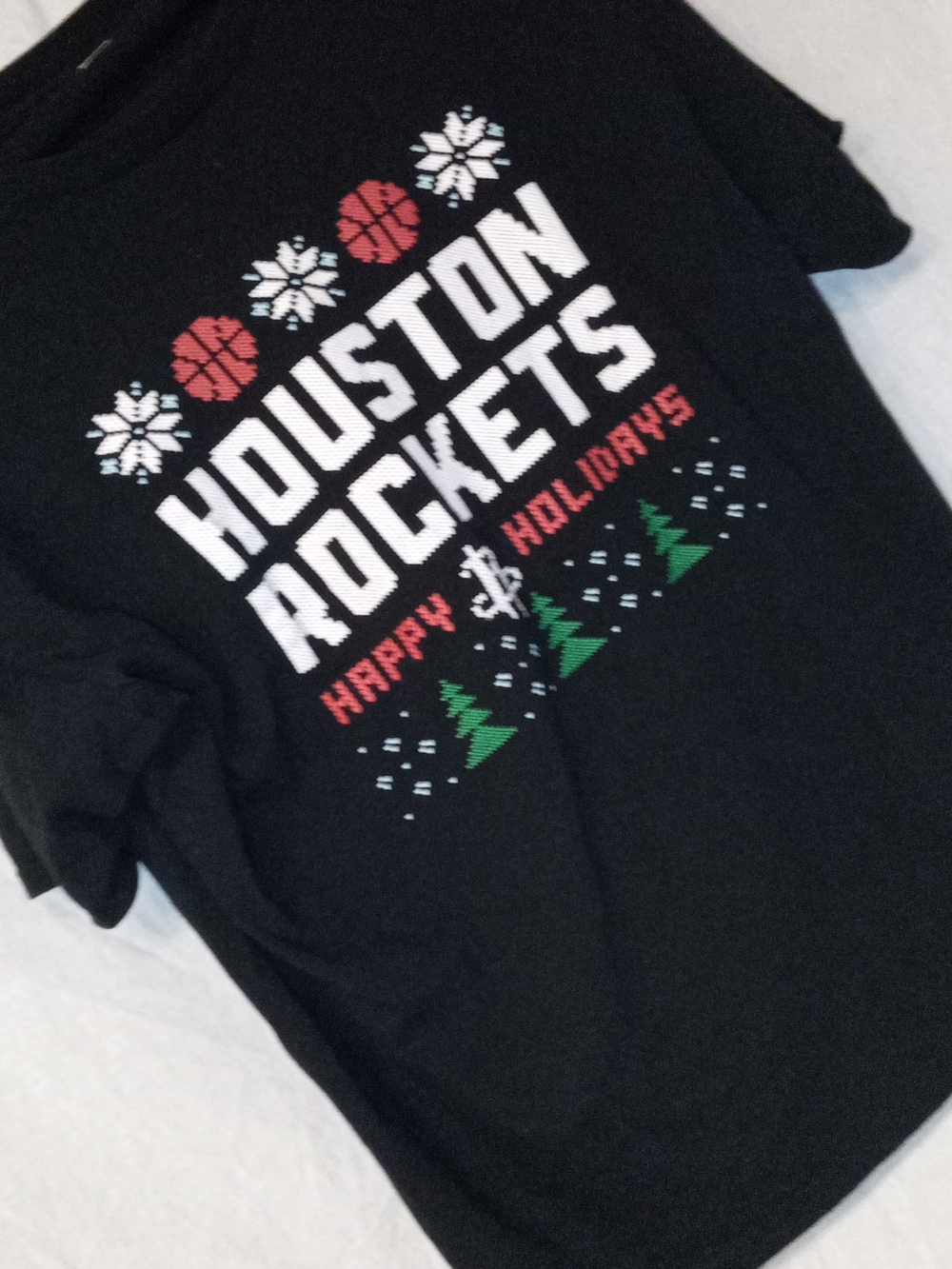 NBA Houston Rockets Black Holiday Graphic Tee with Red & Green Accents